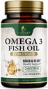 Omega 3 Fish Oil Supplements 2400 mg - Triple Strength Omega3 - EPA & DHA con acidi grassi essenziali - Immune naturale, cervello e cuore di supporto per la salute - Burpless, Limone Flavor, Wild Caught - 120 Softgels