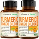 Ginkgo Biloba e curcumina curcuma curcuma curcuma supplemento w/Black Pepper & Organic Tumeric – Integratore currico naturale per messa a fuoco, memoria, Joint & Brain Health – Vegan Ginko Biloba Capsule w/Curcuma – 2 Pack