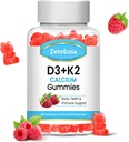 Vitamina D3 K2 Gummies, Vitamina D3 2000 IU, K2 (MK7) 120mcg, Calcio 600 mg con Vitamina D3, Support B0ne & Immune Health, Vegan, Gluten Free, Raspberry Flavor, 60 Count