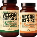 Vegan Omega 3 180 Softgels & Vegan Vitamin D3 + K2 Supplement Bundle - DHA e acidi grassi vegetali-basati, 4000 IU Vitamin D3 e 100mcg Vitamina K2 come Mk7 - Tapioca Softgels