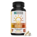 Zhou D3+K2 - Integratore di vitamina D3 K2 per le donne e gli uomini, Supporto immunitario Vit D3 e K2 Integratori, Formula vegetariana pura con 5000 UI di D3 e MK-7 - 60 capsule vegetali (Pack of 1)