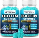 2 Confezione Vegan Biotin Gummies per Capelli, Pelle & Nails - 20.000 mcg per Serve, Adatto per Donne & Uomini - 120 Gummies