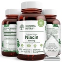 Naturale Nutra Time-Release Niacin lento 500mg (Vitamina B3), Supporto colesterolo sano, promuove la salute cardiovascolare, promuove le cellule della pelle e migliora la funzione cognitiva, 250 compresse vegane