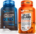 Estratto di aceto di sidro di mele erbitonici Plus Keto BHB | Bruciatore grasso & perdita di peso Supplemento per le donne & uomini - Multi Collagen Gummies Tipo 1,2,3,5 & 10 con Biotina per la crescita dei capelli, pelle, unghie