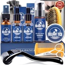 Kit di cura del cuscinetto per uomo-Nourish Soften Grooming Patchy Beard W/Vitamin Spray, olio di mustache, balsamo, lavare, brunire di cinghiale, Pettinato,Scissori,Valentini Padri Regali per gli uomini Papà Lui marito Fidanzato