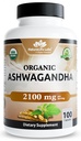 NaturaLife Labs Organic Ashwagandha 2100 mg per Serving – Polvere di radice & Estratto – 100 capsule – Vegan, Non OGM, Senza glutine