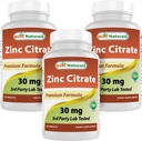 Migliori naturali Zinc 30mg Integratori (come Citrato di Zinco) - Vitamine di zinco per Adulti Supporto Immune - 120 compresse (120 conteggio (Pack of 3))