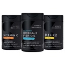 Ricerca sportiva 1250 mg Omega 3 Burpless Fish Oil - Wild Alaskan Pollock - (90 Count), Alta potenza Vegan Vitamina C 1000mg (240 Count) + Vegan 5000iu Vitamina D con 100mcg Mk7 Vitamin K (60 Count)