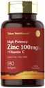 Carlyle Zinc Supplement 100mg con Vitamina C | 180 Softgels | Non OGM, Gluten Free | Nutrizioni Tahoe