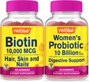 BeneSì Biotina ad alta potenza + Probiotici Donne 10B CFU, Gummies Bundle - Grande degustazione, Supplemento di vitamina, Senza glutine, OGM libero, pancia masticabile