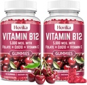 Vitamina B12 Complesso 5000 mcg Methyl B12, Adenosyl B12 & Hydroxy B12, con Coenzyme Q10, Folate, Vitamina C, Chewable B 12 per il supporto energetico, Metabolismo, Bone Salute - Cherry Flavor, 2 Pack