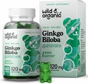 Gingko Biloba 120mg Gummies - Supporto del cervello e supplemento di messa a fuoco w/Ginkgo Estratto di Biloba - Vegan, Non OGM - 60 Pectin-Based Herbal Chewables