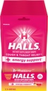 HALLS Rilievo + supporto energetico, gocce di tosse di limonata di fragola, 12 sacchetti di 25 gocce (300 gocce totali)