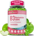 Niacinamide 500mg Gummies, Chewable Vitamin B3 Supplemento con Resveratrolo 500mg, Niacin ad alta potenza per Antiossidante, Salute della pelle e del cervello, Supporto immunitario, Sapore di mela Vegan, 60 Conte