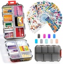 14 Grids Travel Pill Organizer Box con 415-Pcs Medicine Name Etichette - Pocket Daily Pharmacy Case Container Kit - Travel Medication Holder Dispenser per Fish Oil Vitamin Supplement Storage -Clear Grey