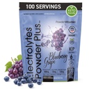 Polvere di elettroliti Plus (100 Servings) Polvere di mirtillo senza zucchero, Keto, 0 Zucchero, No Maltodextrin, 1000mg Potassium, 120 mg di calcio, 120 mg di magnesio, idratazione