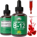 Gocce liquide di metile B12 grezze. Sublingual Fast Acting Advanced Vegan B 12 Liquid Vitamin Supplement. Alta biodisponibilità Methylcobalamin B-12 Vitamine per energia, messa a fuoco e sollievo.