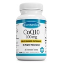 EuroMedica CoQ10 100 mg - Integratore di supporto per l'energia cellulare - Supplemento per l'assorbimento più elevato CoQ10 - Supplemento nutrizionale per l'assistenza sanitaria e la salute del cervello - 30 compresse masticabili