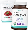 Polvere di mirtillo & Lions Mane (1-mese di alimentazione) Bundle di mirtillo Mindful della polvere di concentrato di mirtillo organico 50:1 estratto (100 Scoops) & Organic Lions Mushroom 10:1 estratto (60 caps)