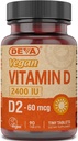 Deva Vegan Vitamin D2 60 mcg 2400 IU, Ergocalciferol Supplemento senza ingredienti animali, 90 compresse, 1-Pack