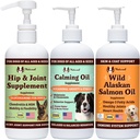 Natural Dog Company Wellness Bundle Food Oil Toppers Compreso (1) Wild Alaskan Salmon Oil, (1) Liquid Glucosamine, (1) Olio calmante