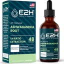 E2H Ashwagandha Gocce Liquide - Integratore Ashwagandha All-Natural per Rilievo di Stress e Rialzi Mood- Organic Ashwagandha Root Extract Effective Cortisol Manager | Non-GMO, Vegan | 2 Fl Oz