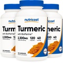 Nutricost curcumina curcuma (3 Pack) con BioPerine e 95% curcuminoidi, 2300mg, 120 capsule, capsule vegetali, 767mg per cap, 40 Serve, senza glutine, non OGM