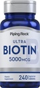 Piping Rock Biotin 5000mcg | 240 compresse | Beauty Vitamin Supplement | Vegetariano, Non OGM, Gluten Free