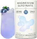 Polvere di glicinato di magnesio 200mg | Bisglycinate ad alto assorbimento con il fiore di farfalla organica Pea | Supporta sollievo da stress, calma & sonno | 8.6 oz, 60 Servings
