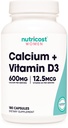 Calcio Nutricost (600mg) + Vitamina D3 (12.5mcg) per le donne, 180 capsule - Vegan, Non OGM, Gluten Free - 60 Serve
