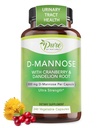 Pure da 600mg D-Mannose Vegan capsule con estratto di mirtillo e di dadelion, supporto sanitario del tratto urinario, impurità del fluido, corpo di disintossicazione, 240 conte