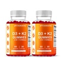 Vitamatic Vitamina D3 & K2 Gummies (2-Pack, 60 Count) Supporta le ossa sane, la salute del cuore, l'assorbimento del calcio, e la funzione immunizzata Basato vegetale, Non OGM, senza glutine