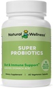 Natural Wellness Super Probiotic + Prebiotic Blend – 10 miliardi di CFU con 8 Strains – Probiotici per le donne e gli uomini per la salute digestiva, Gut Balance & Immune Support – Non-GMO, alimentazione di 30 giorni
