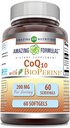 Incredibile Formulas CoQ10 con Integratore Bioperine | 200 Mg per Serving | 60 Softgels | Non-GMO | Gluten-Free Made in USA