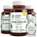 Natural Nutra Norwegian Cod Liver Oil Supplement, aiuta a mantenere la pelle, aiuta a mantenere la densità del corpo, la salute degli occhi e la funzione di Nerve, promuove la salute dentale, supporta la salute cardiovascolare, 250 Softgels