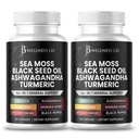 Sea Moss Black Seed Oil Ashwagandha Turmeric Bladderwrack Burdock - con Manuka, Honey Dandelion, ACV Black Pepper Gluten Free- 120 Count