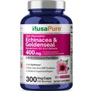 NusaPure Echinacea Goldenseal 200mg, (Estratto 10:1, Equivalente a 2000mg), 200mg, (Estratto 4:1, Equivalente a 800mg) - 2800mg 300 Veggie Caps (Vegetarian, Non-GMO, Vegan)