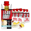 Lean Body Ready-to-Drink Pina Colada Protein Shake, 40g Protein, Whey Blend, 0 Sugar, Gluten Free, 22 Vitamine & Minerali, 17 Fl Oz (Pack of 12)