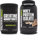 NutraBio Creatina monoidrato, non aromatizzato, 500g e proteine del siero, burro di arachidi al cioccolato, supplemento Bundle - energia muscolare, crescita muscolare magra, recupero e resistenza