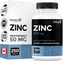 Integratori di zinco 50MG per Serving - Essenziale per la salute immunitaria, Forti Bones & Promuovere capelli sani, Unghie & Pelle di Glowing per uso quotidiano - Made in Canada - 250 compresse