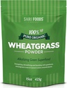 Polvere di erba di Sari Foods Organic Wheatgrass - Polvere di succo di erba di grano con clorofilla, antiossidanti e vitamine (15 oncia)