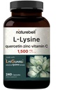 NatureBell L-Lysine 1000mg capsule + Quercetin 250mg con vitamina C e zinco, 240 Count | Aminoacidi Free Form, L Lysine Complex | Supporto immunitario, Lip & Skin Health Supplement