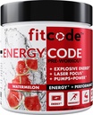 fitcode EnergyCode - Pre Workout with Creatine Powder - Energy & Performance Drink - Muscle Strength & Endurance Supplement - Contiene caffeina - 30 Serve - Watermelon