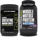 NutraBio Creatina monoidrato, non aromatizzato, (300 g) e polvere proteica matrice del muscolo, (Cacca di coriandoli) supplemento Bundle – energia muscolare, crescita massima, recupero e resistenza