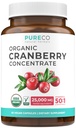 Pillole di mirtillo biologico - 50:1 Pari di concentrato 25.000 mg di mirtilli freschi (Vegan) per la pulizia del tratto urinario - Pillole di mirtillo per le donne - Supplemento di supporto UTI - 60 capsule