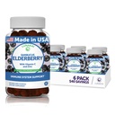 Lunakai Sambucus Elderberry Gummies con zinco e vitamina C per adulti e bambini - 100mg Black Elderberry Vitamins Integratore di supporto immunitario - Vegan, Non OGM, No Corn Syrup - 6 Pack