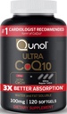 Qunol Ultra CoQ10 100mg, 3x migliore assorbimento, acqua brevettata e grasso solubile forma di integratore naturale di Coenzyme Q10, antiossidante per la salute del cuore, 120 conte Softgels