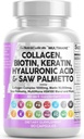Pulire Nutraceuticals Collagen Pills 1000mg Biotin 10000mcg Keratin Saw Palmetto Acido Ialuronico - Hair Skin & Nails Vitamins & DHT Blocker con Vitamina E Folic Acid Pumpkin Seed MSM - 90 Count