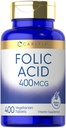 Carlyle Folic Acid 400 mcg | 400 compresse | Vegetariano, Non OGM, Gluten Free Supplement