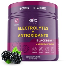 Polvere di elettroliti antiossidante di Keto Vitals - Blend Keto Electrolytes con Potassium, Magnesio, Sodio, & Calcium - senza polvere di miscela e idratazione dell'elettrolita di zucchero, 60 Serve, BlackBerry